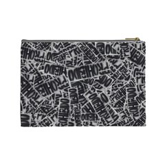 Rebel Life: Typography Black and White Pattern Cosmetic Bag (Large) from ZippyPress Back