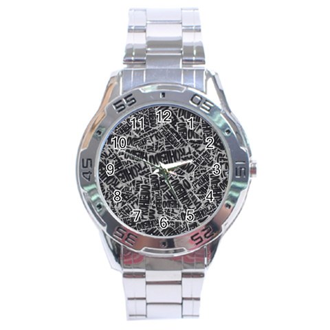 Rebel Life: Typography Black and White Pattern Stainless Steel Analogue Watch from ZippyPress Front