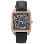 Rebel Life: Typography Black and White Pattern Rose Gold Leather Watch 