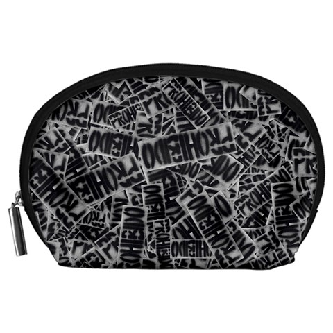 Rebel Life: Typography Black and White Pattern Accessory Pouch (Large) from ZippyPress Front