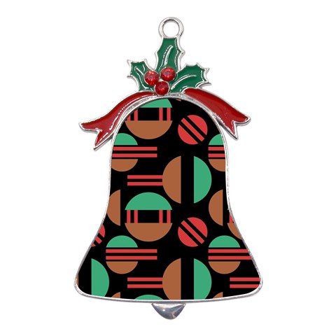 Abstract Geometric Pattern Metal Holly Leaf Bell Ornament from ZippyPress Front