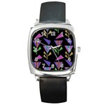 Abstract Pattern Flora Flower Square Metal Watch