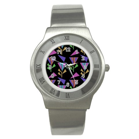 Abstract Pattern Flora Flower Stainless Steel Watch from ZippyPress Front