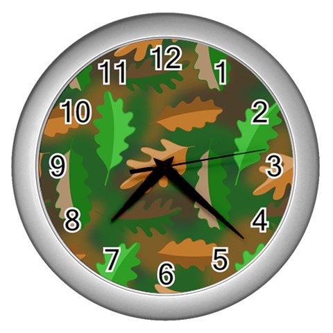 Leaves Foliage Pattern Oak Autumn Wall Clock (Silver) from ZippyPress Front