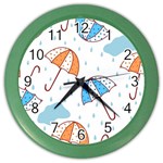Rain Umbrella Pattern Water Color Wall Clock
