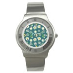 Drawing Flowers Meadow White Stainless Steel Watch