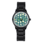Drawing Flowers Meadow White Stainless Steel Round Watch