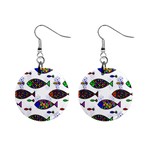 Fish Abstract Colorful Mini Button Earrings