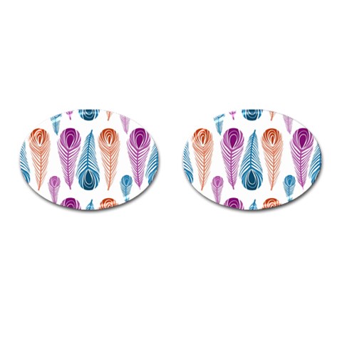 Pen Peacock Colors Colored Pattern Cufflinks (Oval) from ZippyPress Front(Pair)