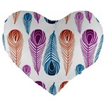 Pen Peacock Colors Colored Pattern Large 19  Premium Heart Shape Cushions