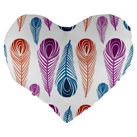 Pen Peacock Colors Colored Pattern Large 19  Premium Heart Shape Cushions from ZippyPress Back