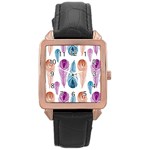 Pen Peacock Colors Colored Pattern Rose Gold Leather Watch 