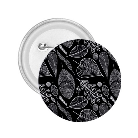 Leaves Flora Black White Nature 2.25  Buttons from ZippyPress Front