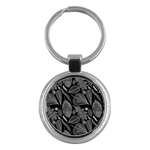 Leaves Flora Black White Nature Key Chain (Round) from ZippyPress Front