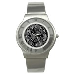 Leaves Flora Black White Nature Stainless Steel Watch