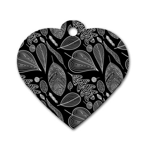 Leaves Flora Black White Nature Dog Tag Heart (Two Sides) from ZippyPress Front