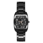 Leaves Flora Black White Nature Stainless Steel Barrel Watch