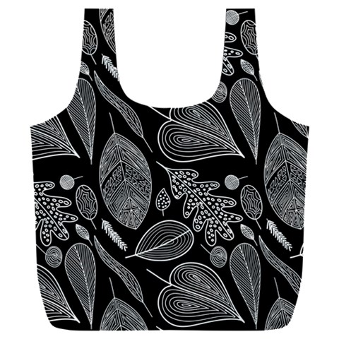 Leaves Flora Black White Nature Full Print Recycle Bag (XXL) from ZippyPress Front