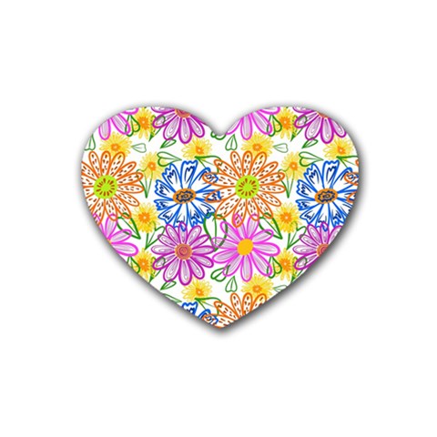 Bloom Flora Pattern Printing Rubber Coaster (Heart) from ZippyPress Front