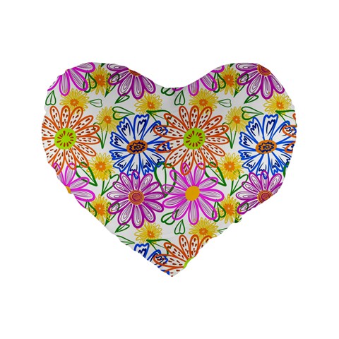 Bloom Flora Pattern Printing Standard 16  Premium Flano Heart Shape Cushions from ZippyPress Front