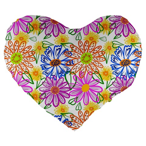 Bloom Flora Pattern Printing Large 19  Premium Flano Heart Shape Cushions from ZippyPress Front