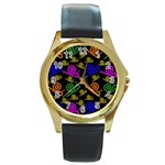 Pattern-repetition-snail-blue Round Gold Metal Watch