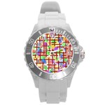 Pattern-repetition-bars-colors Round Plastic Sport Watch (L)