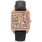 Pattern-repetition-bars-colors Rose Gold Leather Watch 