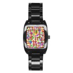 Pattern-repetition-bars-colors Stainless Steel Barrel Watch