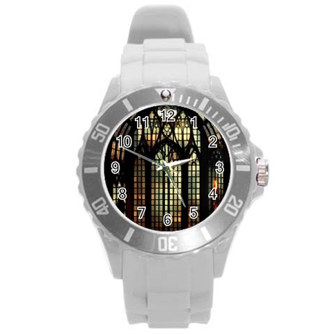 Stained Glass Window Gothic Round Plastic Sport Watch (L) from ZippyPress Front