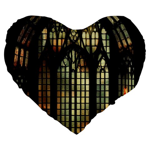 Stained Glass Window Gothic Large 19  Premium Flano Heart Shape Cushions from ZippyPress Front