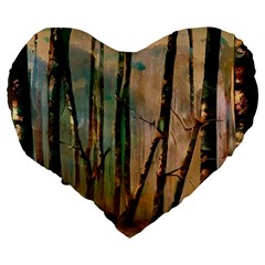 Woodland Woods Forest Trees Nature Outdoors Mist Moon Background Artwork Book Large 19  Premium Flano Heart Shape Cushions from ZippyPress Back