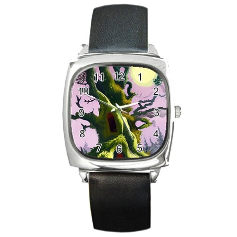 Outdoors Night Full Moon Setting Scene Woods Light Moonlight Nature Wilderness Landscape Square Metal Watch from ZippyPress Front