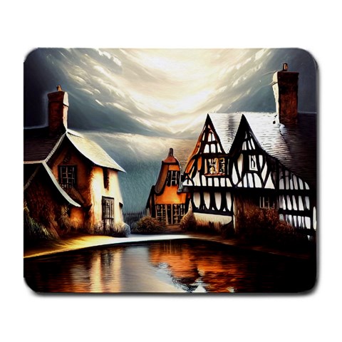 Village Reflections Snow Sky Dramatic Town House Cottages Pond Lake City Large Mousepad from ZippyPress Front