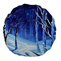 Landscape Outdoors Greeting Card Snow Forest Woods Nature Path Trail Santa s Village Large 18  Premium Flano Round Cushions from ZippyPress Back