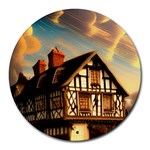 Village House Cottage Medieval Timber Tudor Split timber Frame Architecture Town Twilight Chimney Round Mousepad