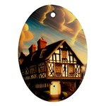 Village House Cottage Medieval Timber Tudor Split timber Frame Architecture Town Twilight Chimney Ornament (Oval)