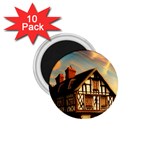 Village House Cottage Medieval Timber Tudor Split timber Frame Architecture Town Twilight Chimney 1.75  Magnets (10 pack) 