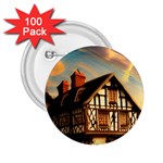 Village House Cottage Medieval Timber Tudor Split timber Frame Architecture Town Twilight Chimney 2.25  Buttons (100 pack) 