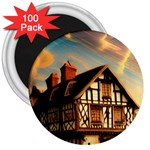 Village House Cottage Medieval Timber Tudor Split timber Frame Architecture Town Twilight Chimney 3  Magnets (100 pack)