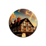Village House Cottage Medieval Timber Tudor Split timber Frame Architecture Town Twilight Chimney Rubber Coaster (Round)