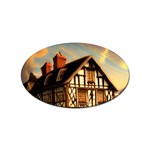 Village House Cottage Medieval Timber Tudor Split timber Frame Architecture Town Twilight Chimney Sticker (Oval)