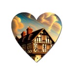 Village House Cottage Medieval Timber Tudor Split timber Frame Architecture Town Twilight Chimney Heart Magnet