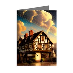 Village House Cottage Medieval Timber Tudor Split timber Frame Architecture Town Twilight Chimney Mini Greeting Cards (Pkg of 8) from ZippyPress Right