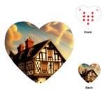 Village House Cottage Medieval Timber Tudor Split timber Frame Architecture Town Twilight Chimney Playing Cards Single Design (Heart)