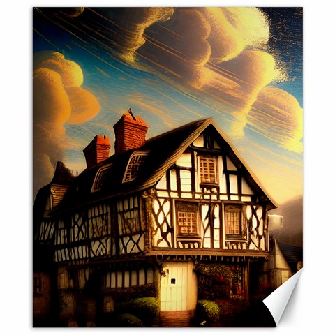 Village House Cottage Medieval Timber Tudor Split timber Frame Architecture Town Twilight Chimney Canvas 8  x 10  from ZippyPress 8.15 x9.66  Canvas - 1