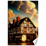Village House Cottage Medieval Timber Tudor Split timber Frame Architecture Town Twilight Chimney Canvas 12  x 18 