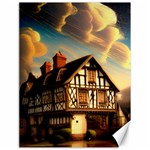 Village House Cottage Medieval Timber Tudor Split timber Frame Architecture Town Twilight Chimney Canvas 18  x 24 