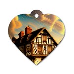 Village House Cottage Medieval Timber Tudor Split timber Frame Architecture Town Twilight Chimney Dog Tag Heart (Two Sides)