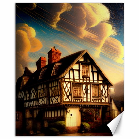 Village House Cottage Medieval Timber Tudor Split timber Frame Architecture Town Twilight Chimney Canvas 11  x 14  from ZippyPress 10.95 x13.48  Canvas - 1